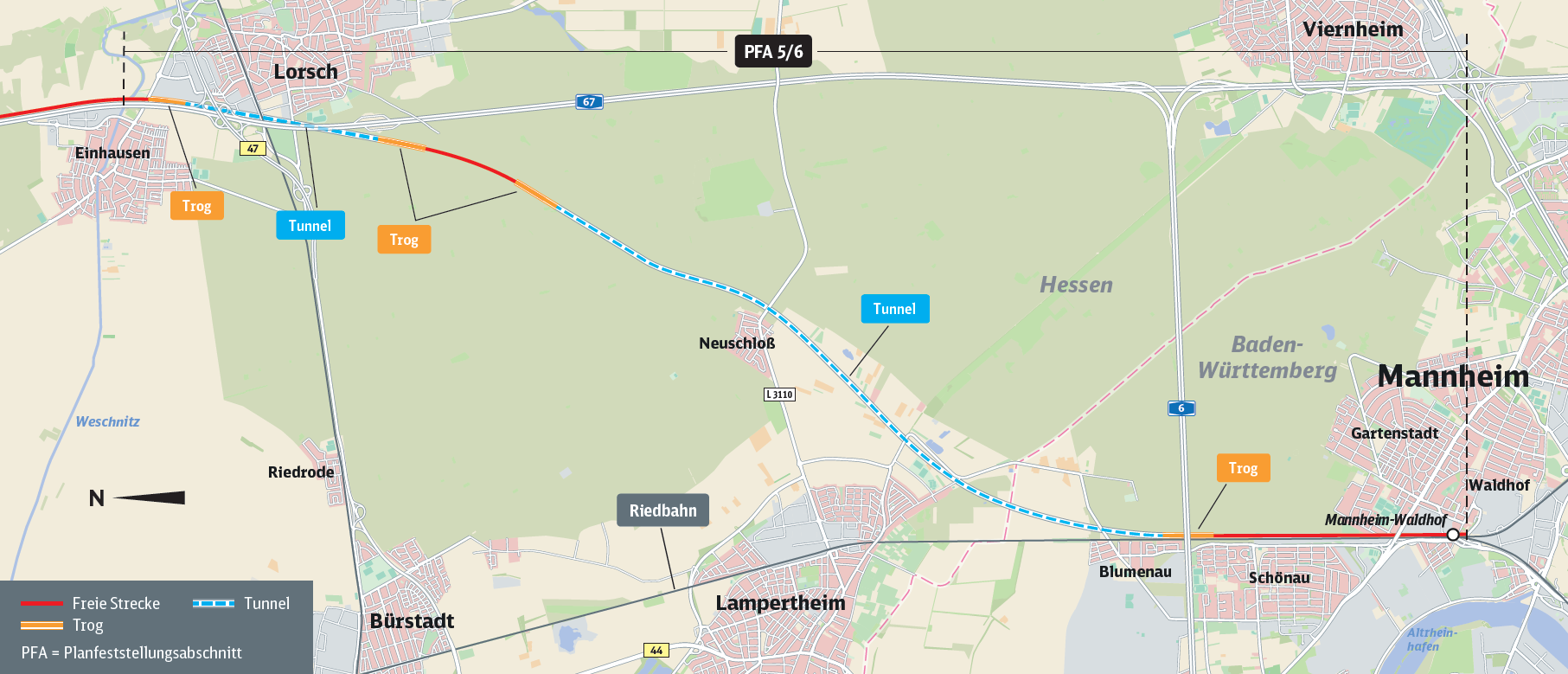 Karte PFA 5/6 Lorsch–Mannheim-Waldhof