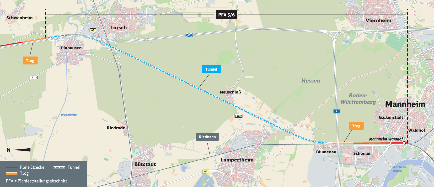 Karte PFA 5/6 Lorsch–Mannheim-Waldhof